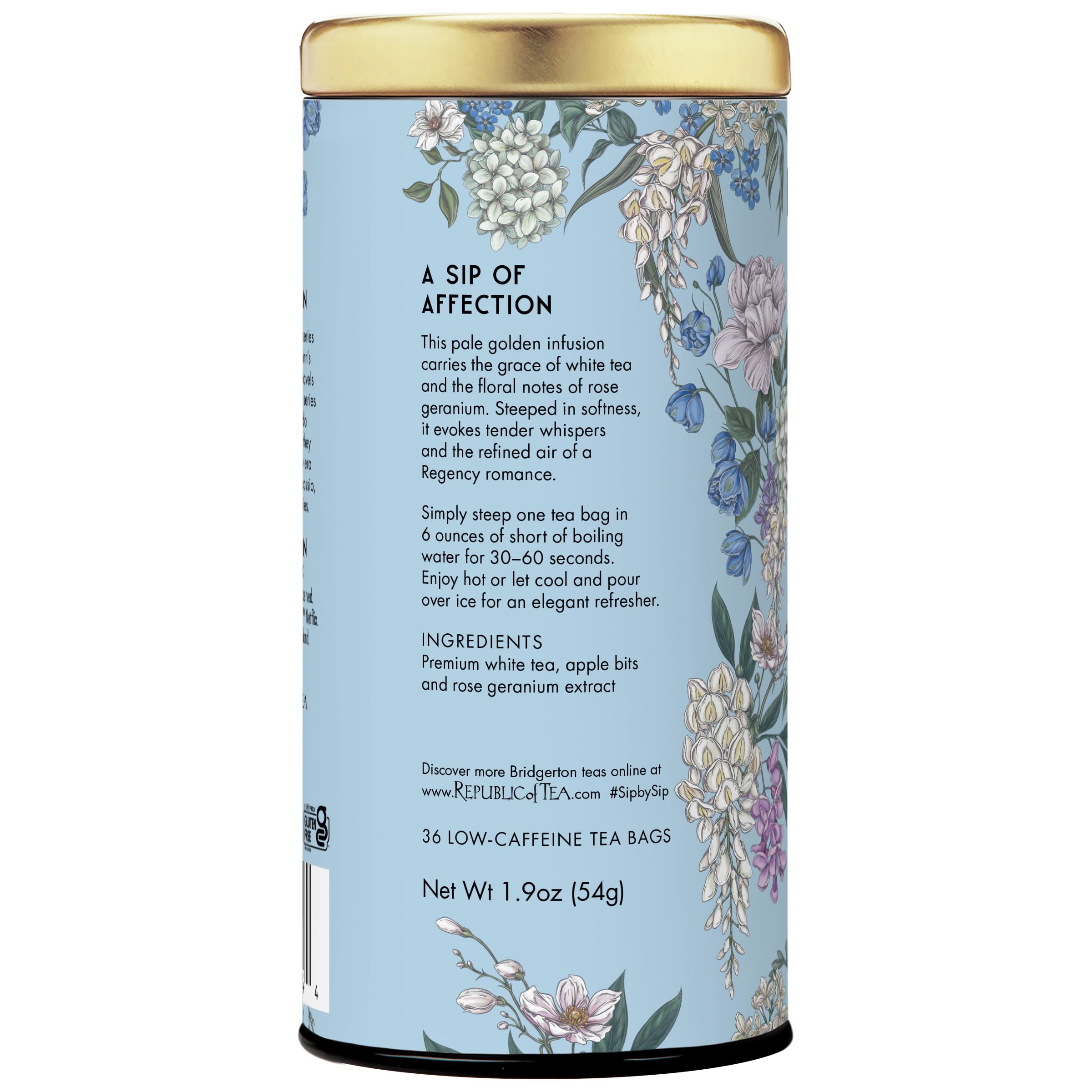The Republic of Tea Bridgerton Sophie Rose Geranium White Tea steep reveals pale gold color with delicate notes