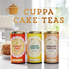 Box showing The Republic of Tea Carrot Cake Cuppa Cake 36 tea bags