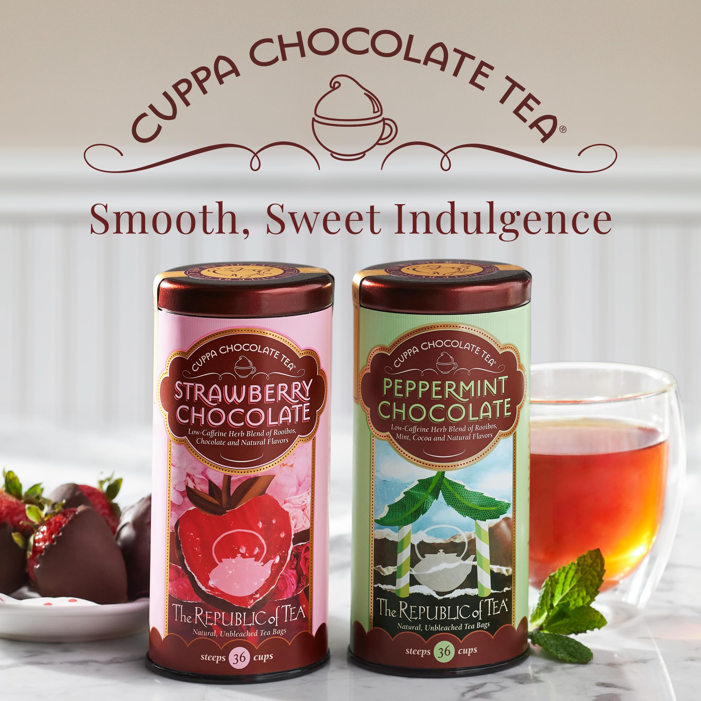 The Republic of Tea Coconut Cocoa Cuppa Chocolate chicory roast closeup emphasizes roasted flavors.