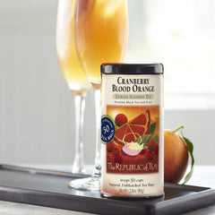 The Republic of Tea Cranberry Blood Orange tea can be brewed hot or iced for a refreshing cup.