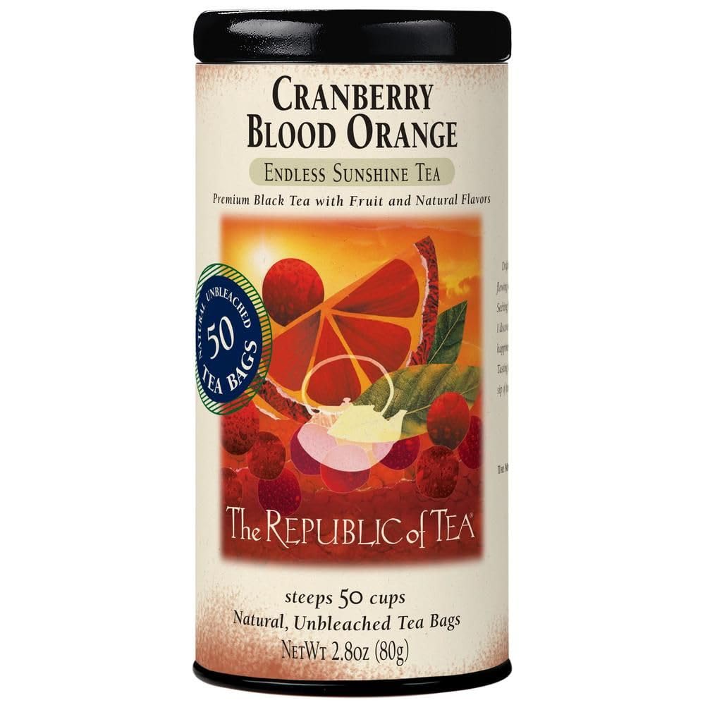 The Republic of Tea Cranberry Blood Orange tea bags deliver bold fruit flavor.