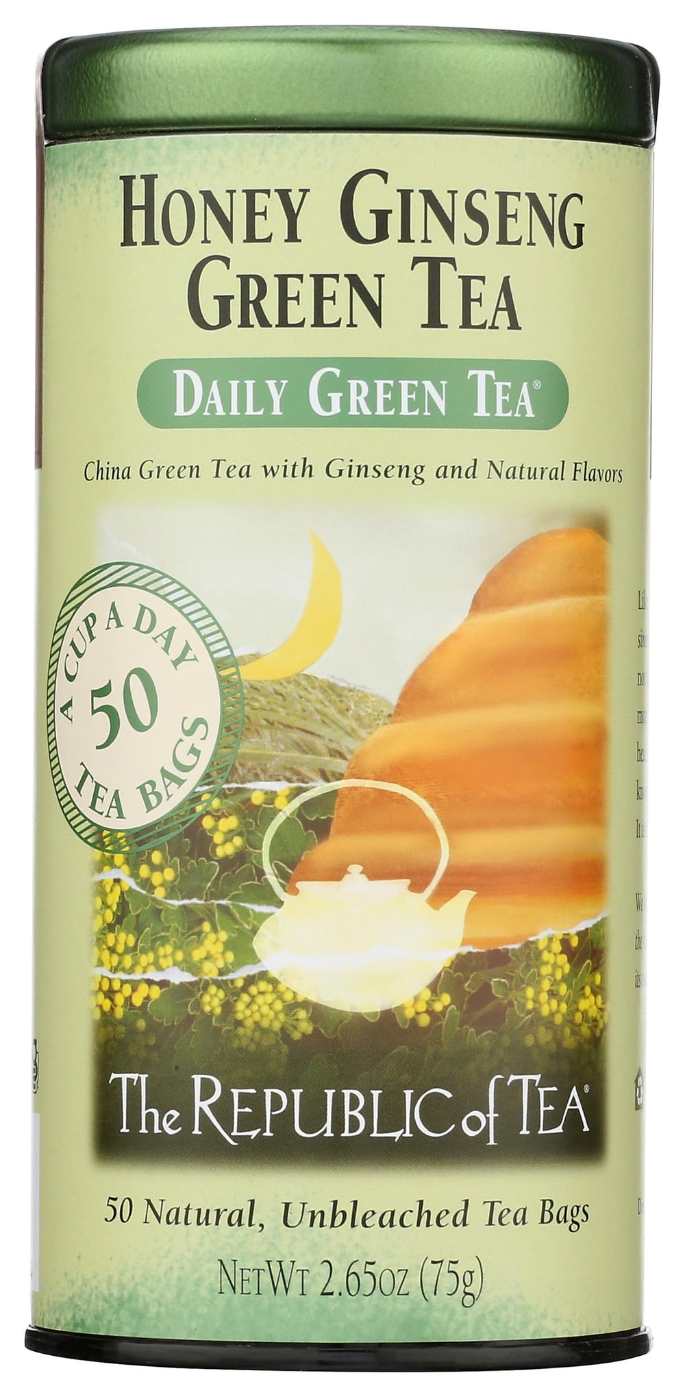The Republic of Tea cup steeping green tea captures soothing aroma.