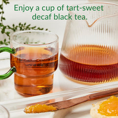 Apricot bits and natural flavor visible in the decaf blend