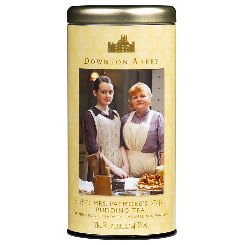 The Republic of Tea Downton Abbey Mrs. Patmore's Pudding Tea bags aligned in a box for quick steeping.