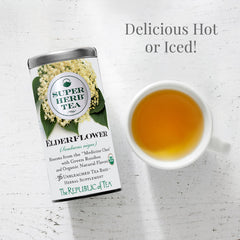The Republic of Tea elderflower blossoms organic tea bag highlights floral pear and berry notes
