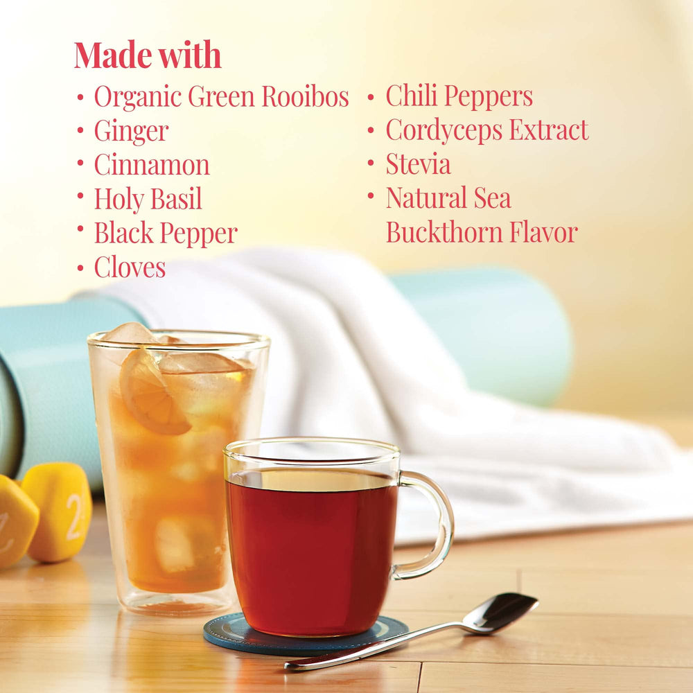 Organic green rooibos forms the mellow base of Get Burning.