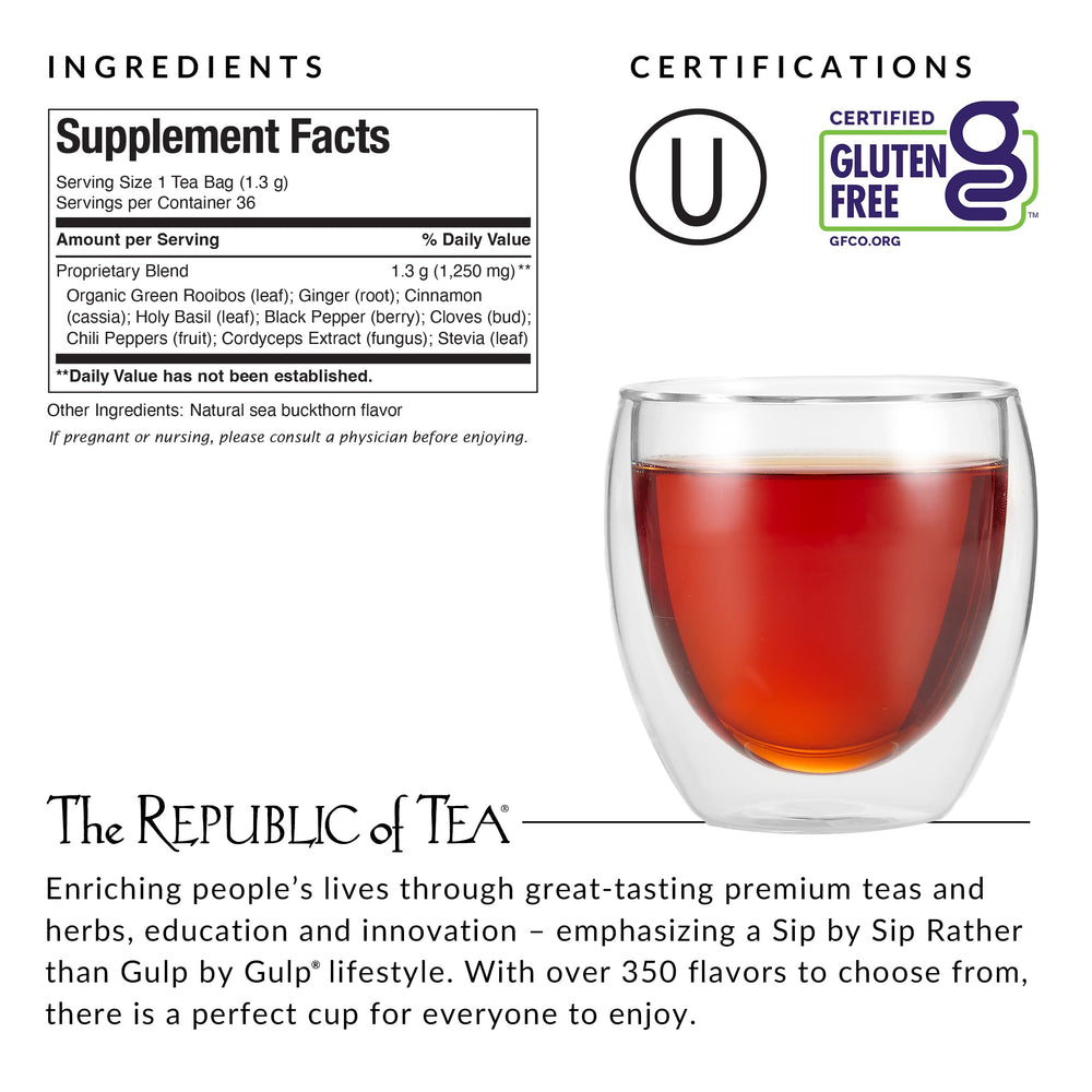 Get Burning steeping in a cup, releasing rich spice and rooibos notes.