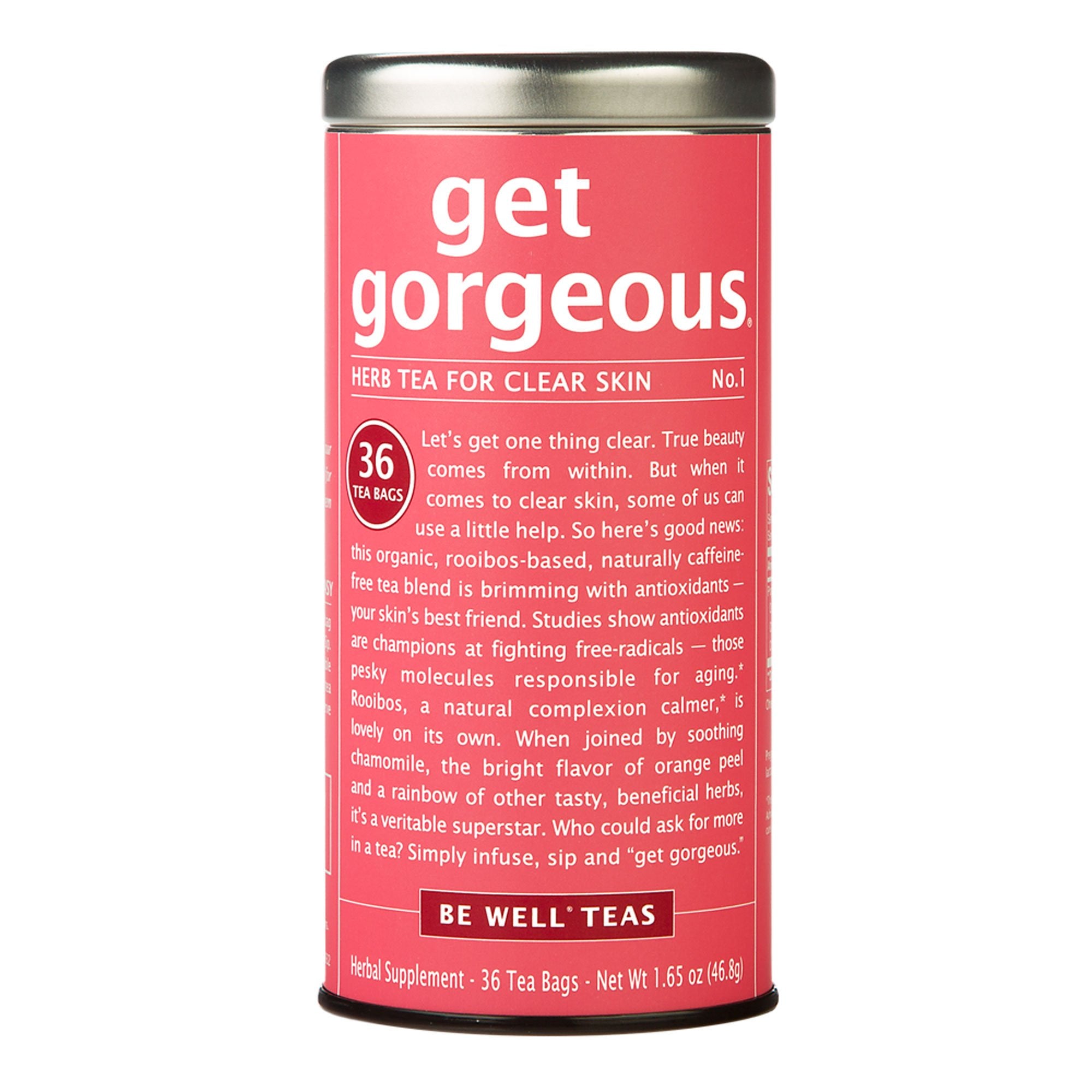 Get Gorgeous 36-count box by The Republic of Tea on a kitchen counter for daily ritual.