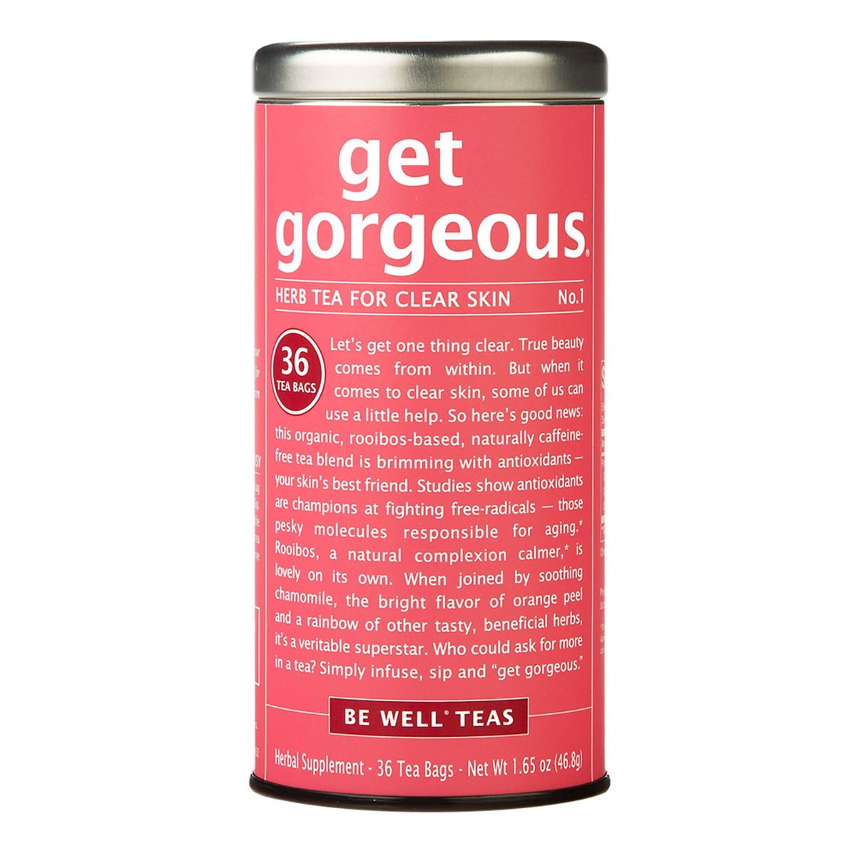 Get Gorgeous 36-count box by The Republic of Tea on a kitchen counter for daily ritual.