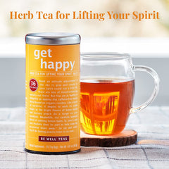 Get Happy No. 13 teacup steeping, a calm ritual.