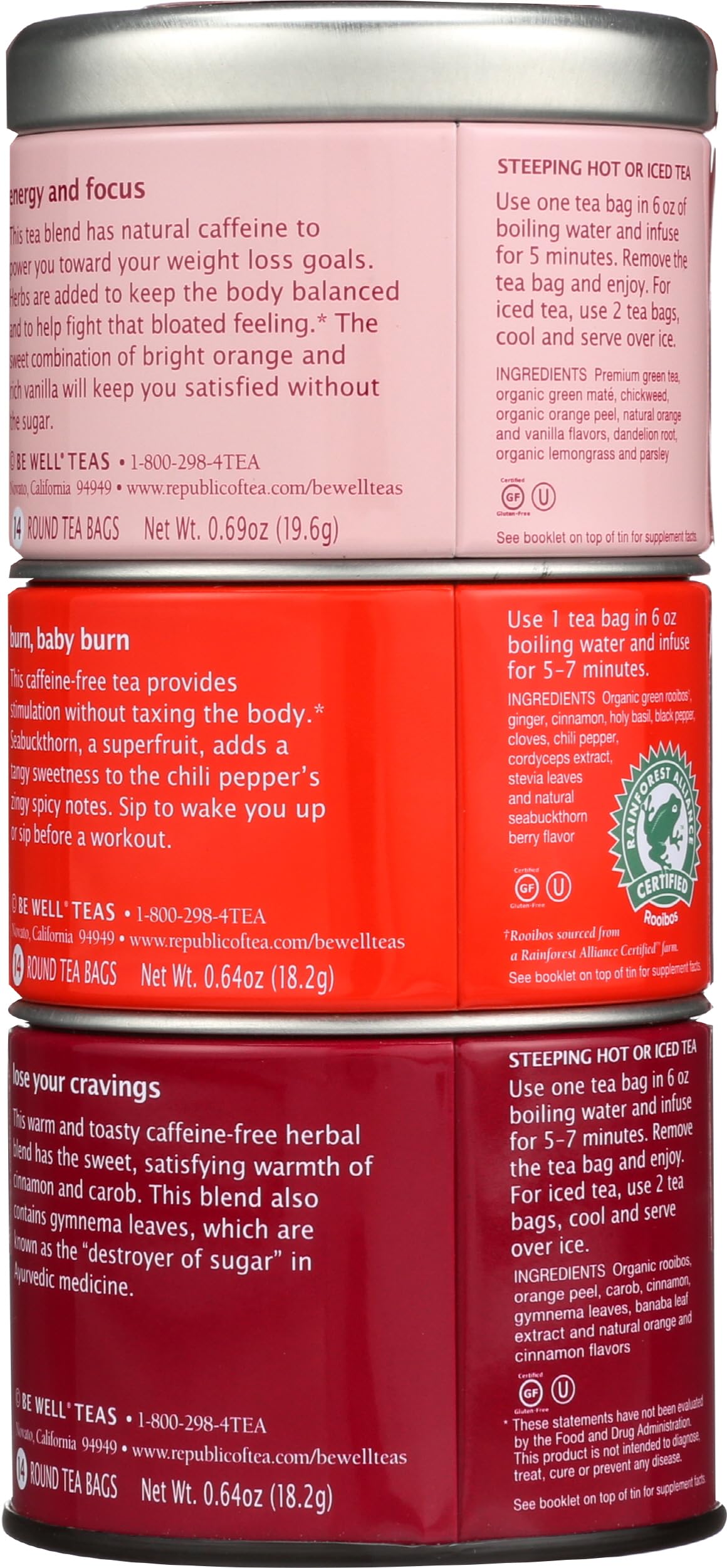 The Republic of Tea Get Lost red rooibos blend offers mellow, caffeine-free moments.