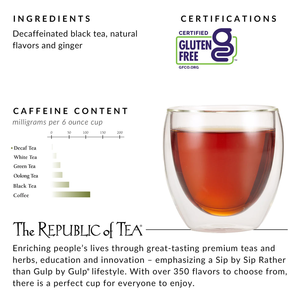 The Republic of Tea gluten-free decaffeinated blend label.