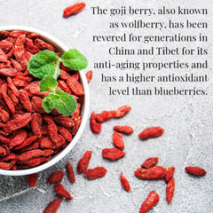 Green tea leaves and goji berries in the blend for nuanced flavor