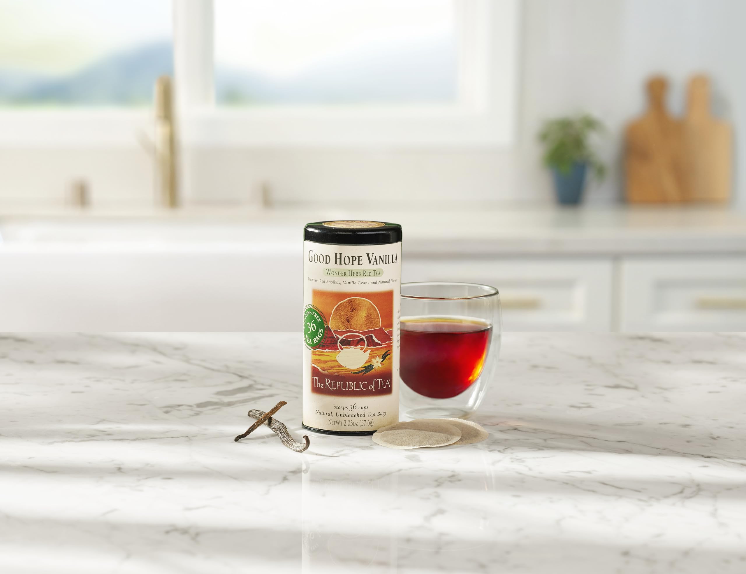 Fragrant vanilla beans and rooibos blend for a soothing, caffeine-free moment by The Republic of Tea