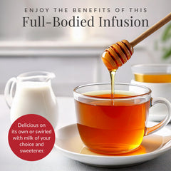 The Republic of Tea Organic ground rooibos close-up, highlighting richer flavor and antioxidants.