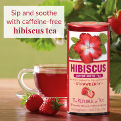 The Republic of Tea dried mix showing hibiscus, apples, rosehips and vanilla flavors.