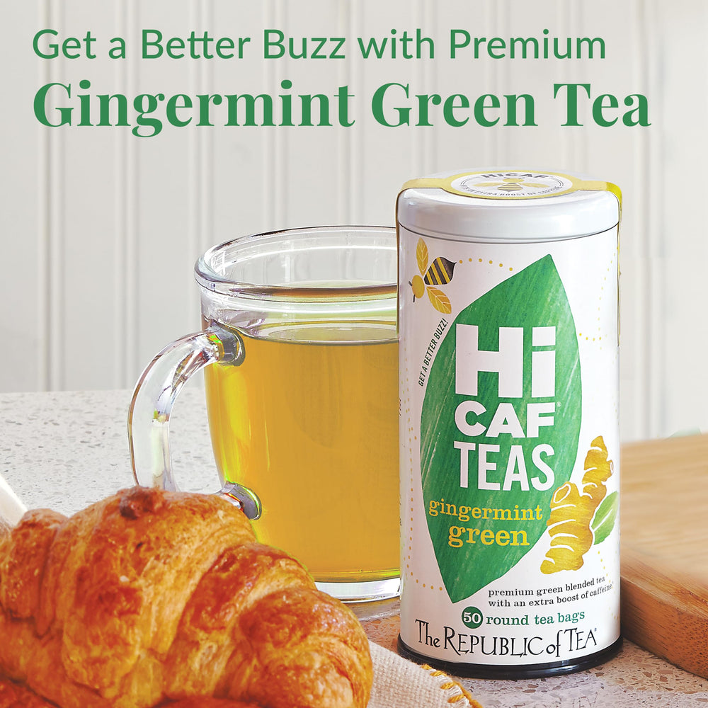 HiCAF Gingermint packaging from The Republic of Tea signaling a high-energy pick-me-up