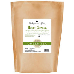 The Republic of Tea honey ginseng green tea bag fuels a gentle energy lift