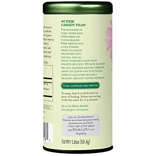 The Republic of Tea Immunity SuperGreen cup during steeping releasing warm aroma.