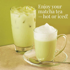 The Republic of Tea matcha cup reveals bright green color and vegetal sweetness.