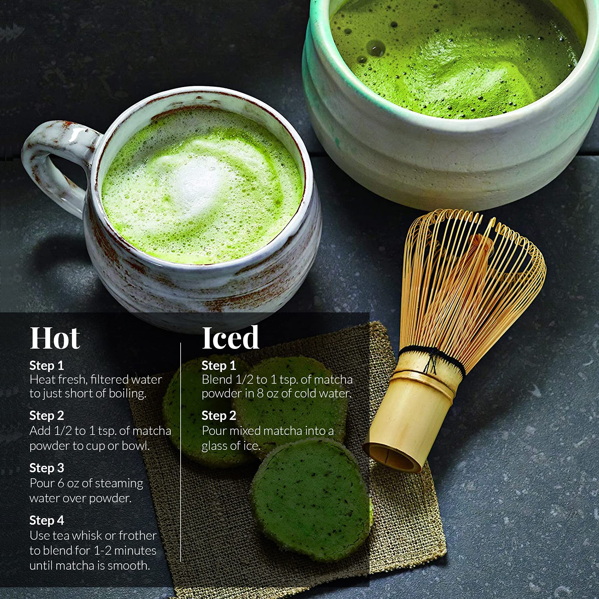 The Republic of Tea matcha powder being measured for a quick cup.