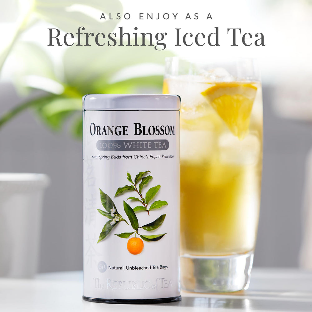 The Republic of Tea orange blossom with natural flavors provides a fragrant profile.