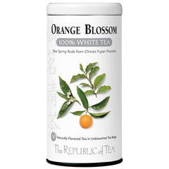The Republic of Tea orange blossom white tea bag delivers a refreshing citrus aroma.