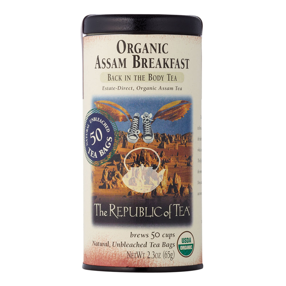 The Republic of Tea Organic Assam Breakfast tea tin with 50 bags