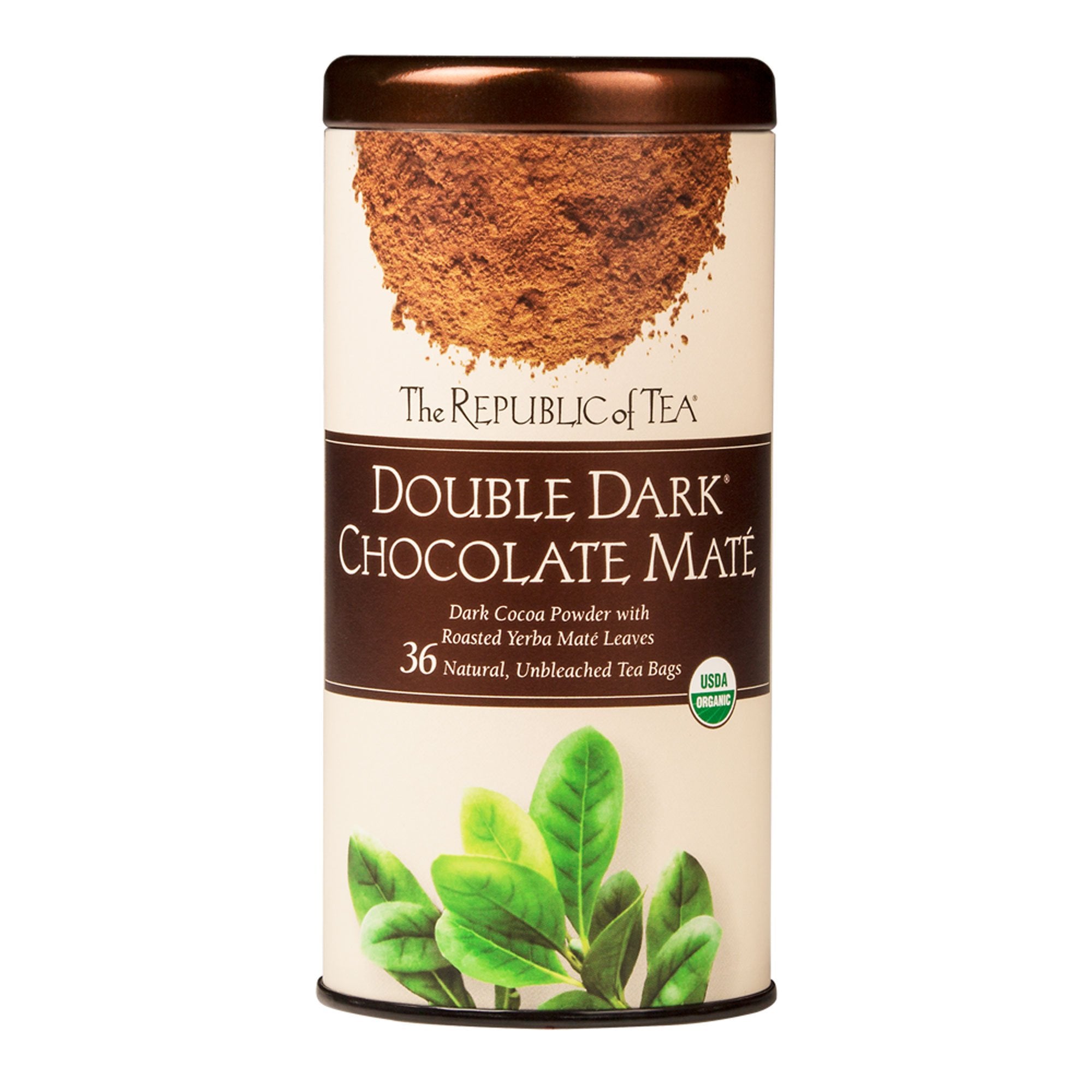 The Republic of Tea Organic Double Dark Chocolate Mate tea bags with rich aroma and sweetness