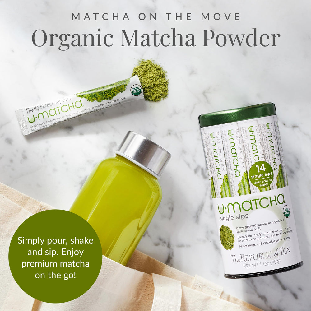 The Republic of Tea Umatcha organic matcha powder packet.