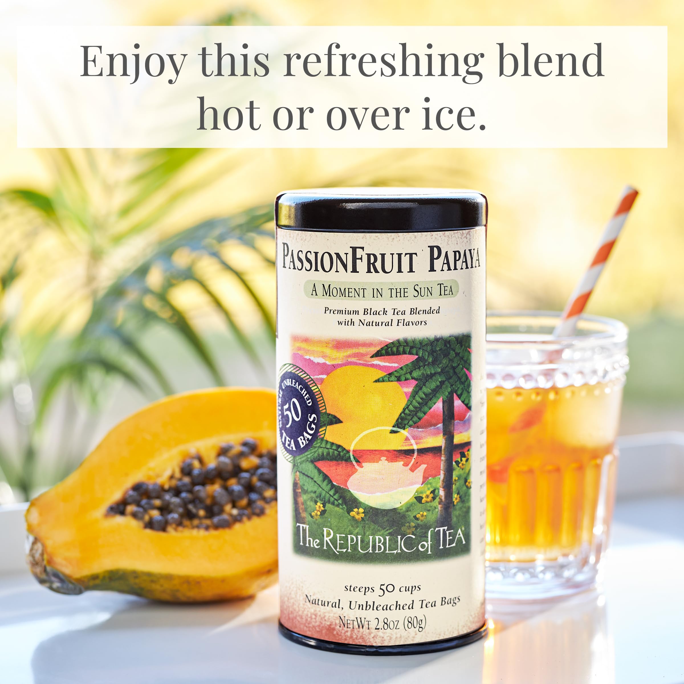 The Republic of Tea PassionFruit Papaya ingredients – black tea and sunflower petals for aroma.