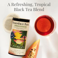 The Republic of Tea PassionFruit Papaya – steeping bags for a bright morning brew.