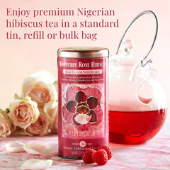 The Republic of Tea Raspberry Rose Hibiscus Tea steeping in hot water releasing aroma.