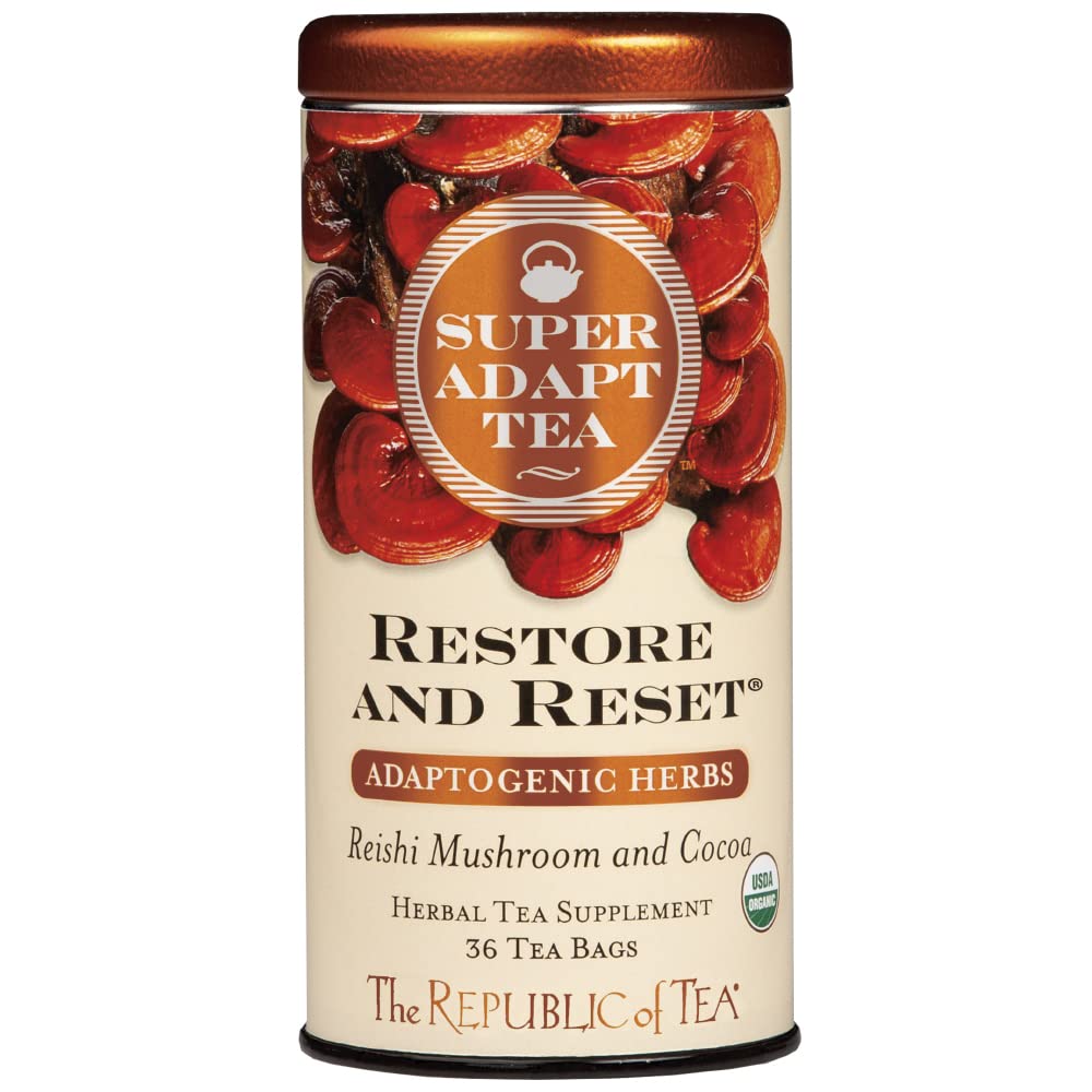 The Republic of Tea Restore and Reset box with tea bags for convenient daily ritual.