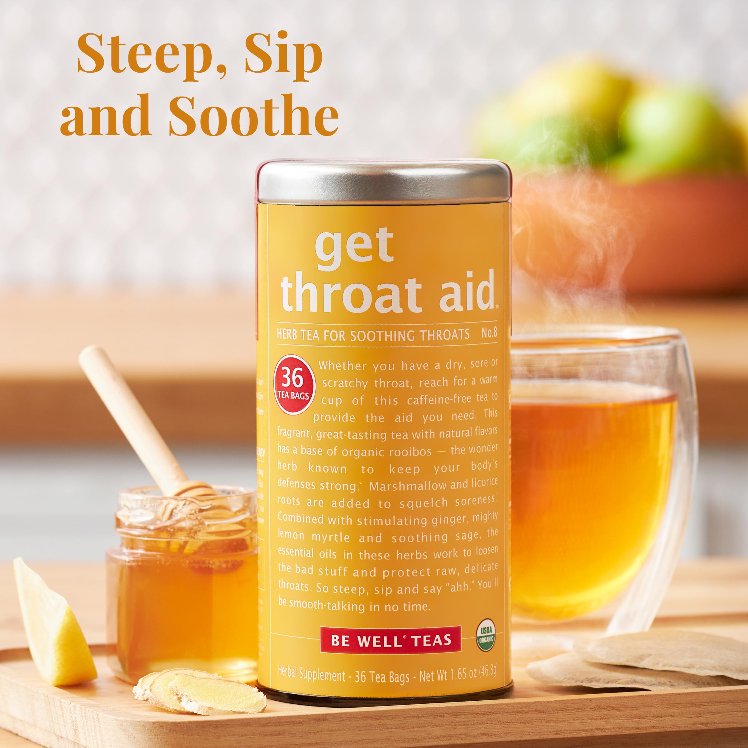 Rooibos Be Well cup with caffeine-free warmth from The Republic of Tea