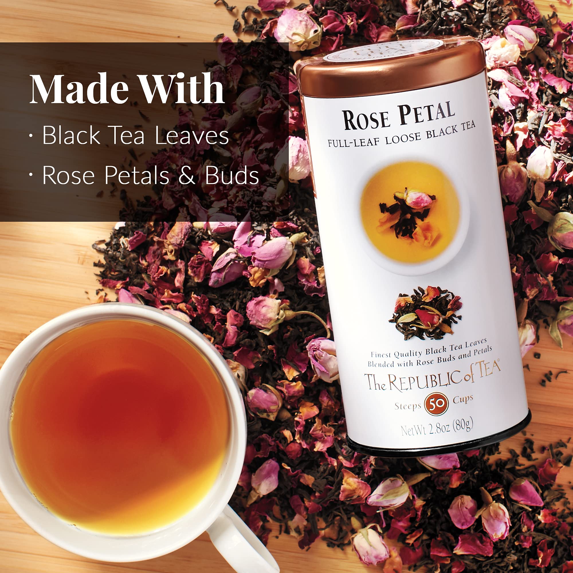 The Republic of Tea steeped cup capturing a calming floral infusion.