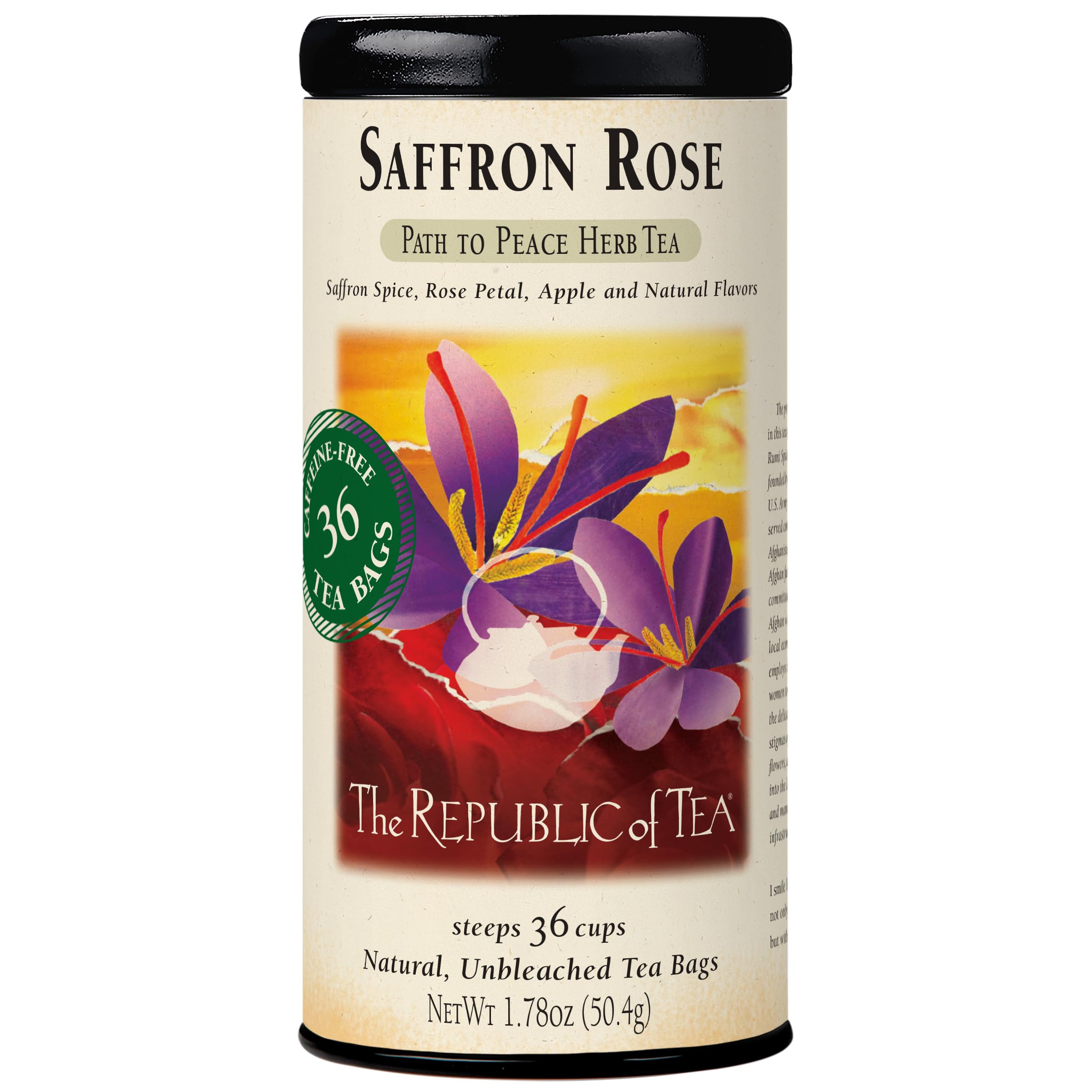 The Republic of Tea saffron rose herbal tea bags for a fragrant, caffeine-free moment