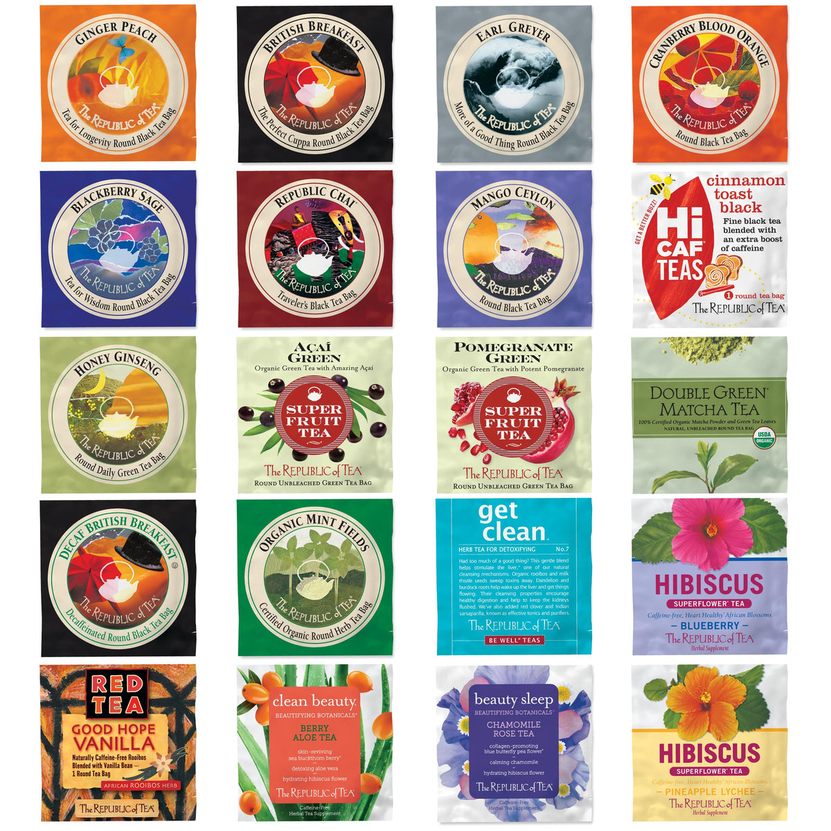 The Republic of Tea tea bag assortment pack offers varied flavors for tastings.