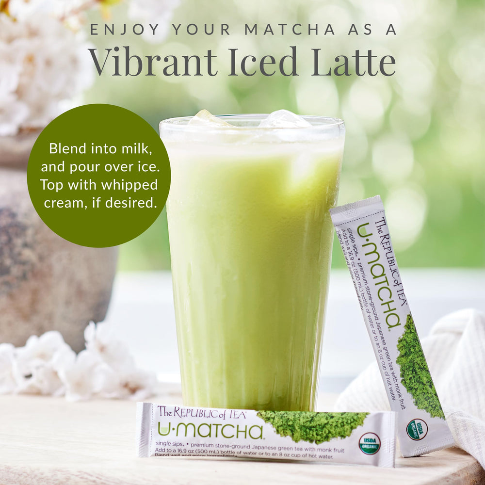 The Republic of Tea Umatcha latte with creamy milk.
