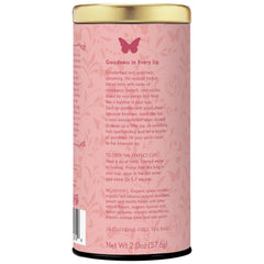 Rose petals and hibiscus blend with green rooibos for depth.