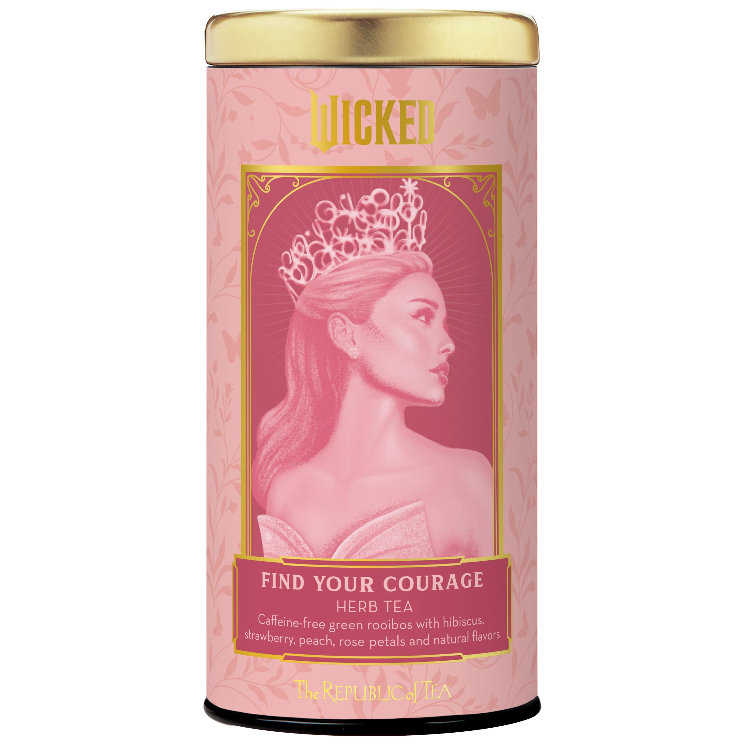 The Republic of Tea Wicked Find Your Courage tea bag in cup, calming herbal aroma.