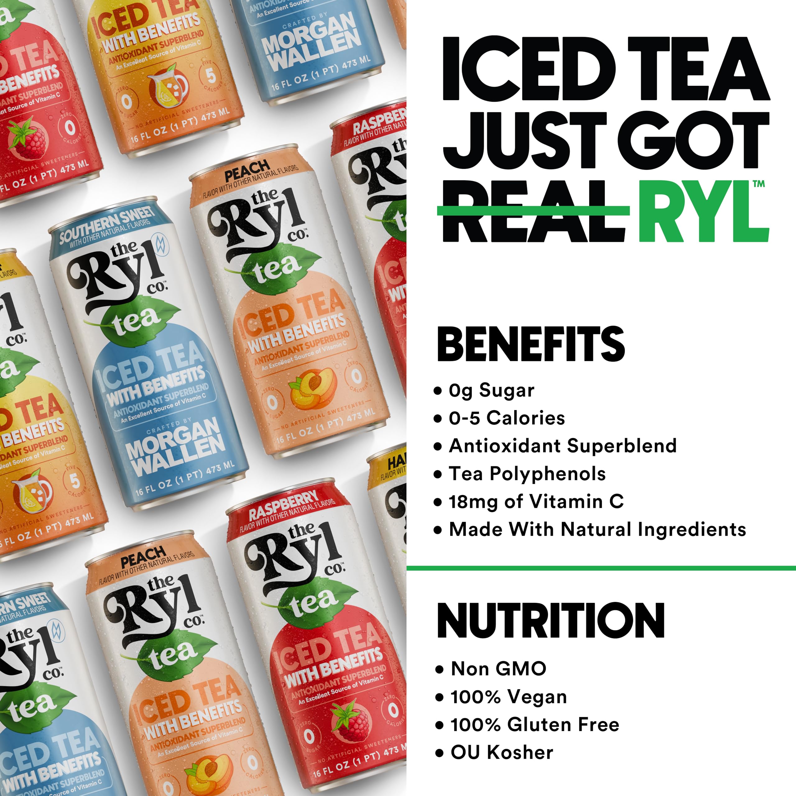 The Ryl Co Iced Tea MVP nutrition panel notes non-GMO and kosher.