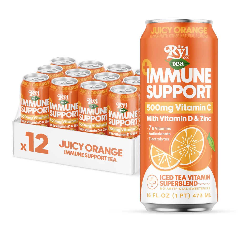 The Ryl Co immune-support iced tea label highlights the vitamin blend for daily use