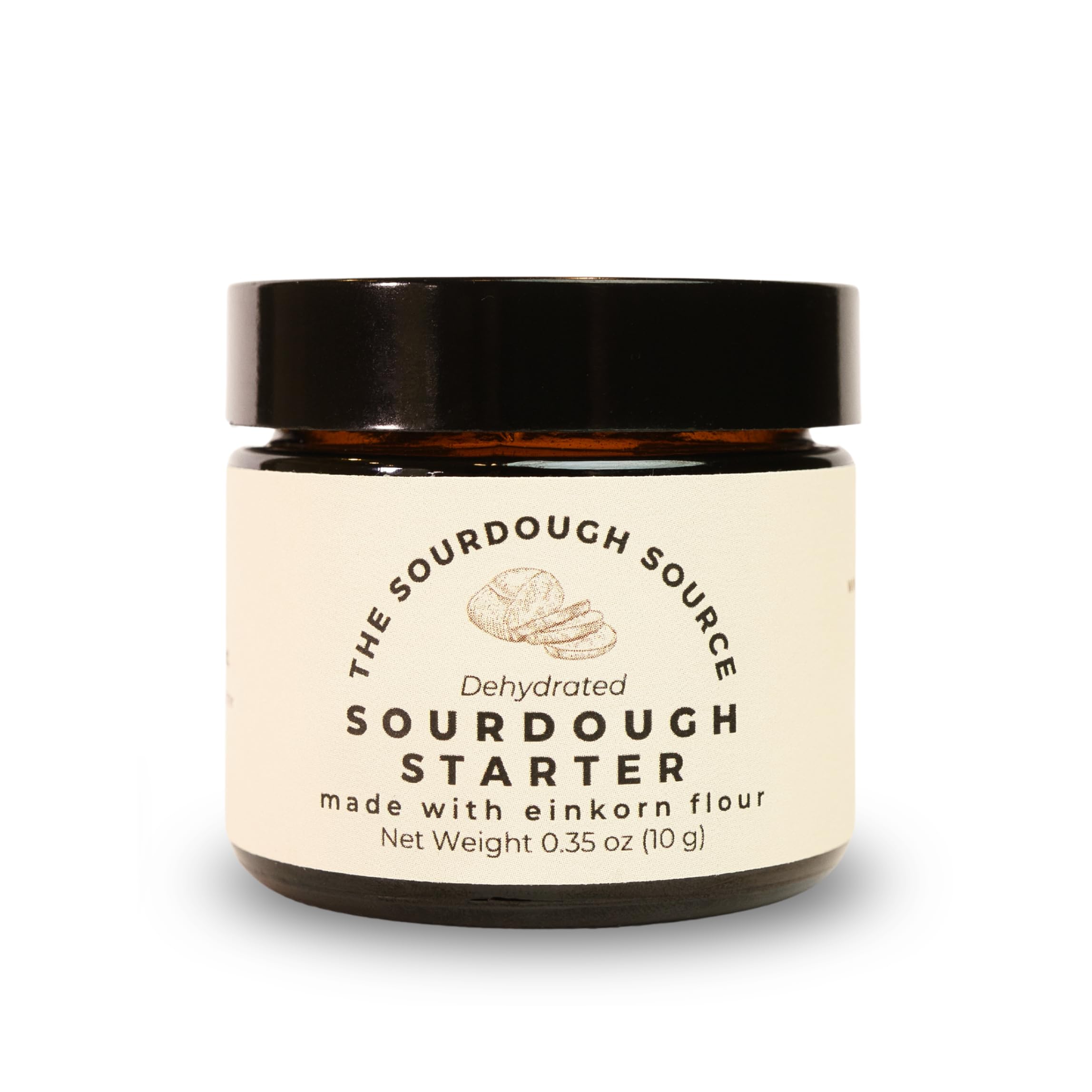 The Sourdough Source einkorn dehydrated starter jar ready for easy activation and baking