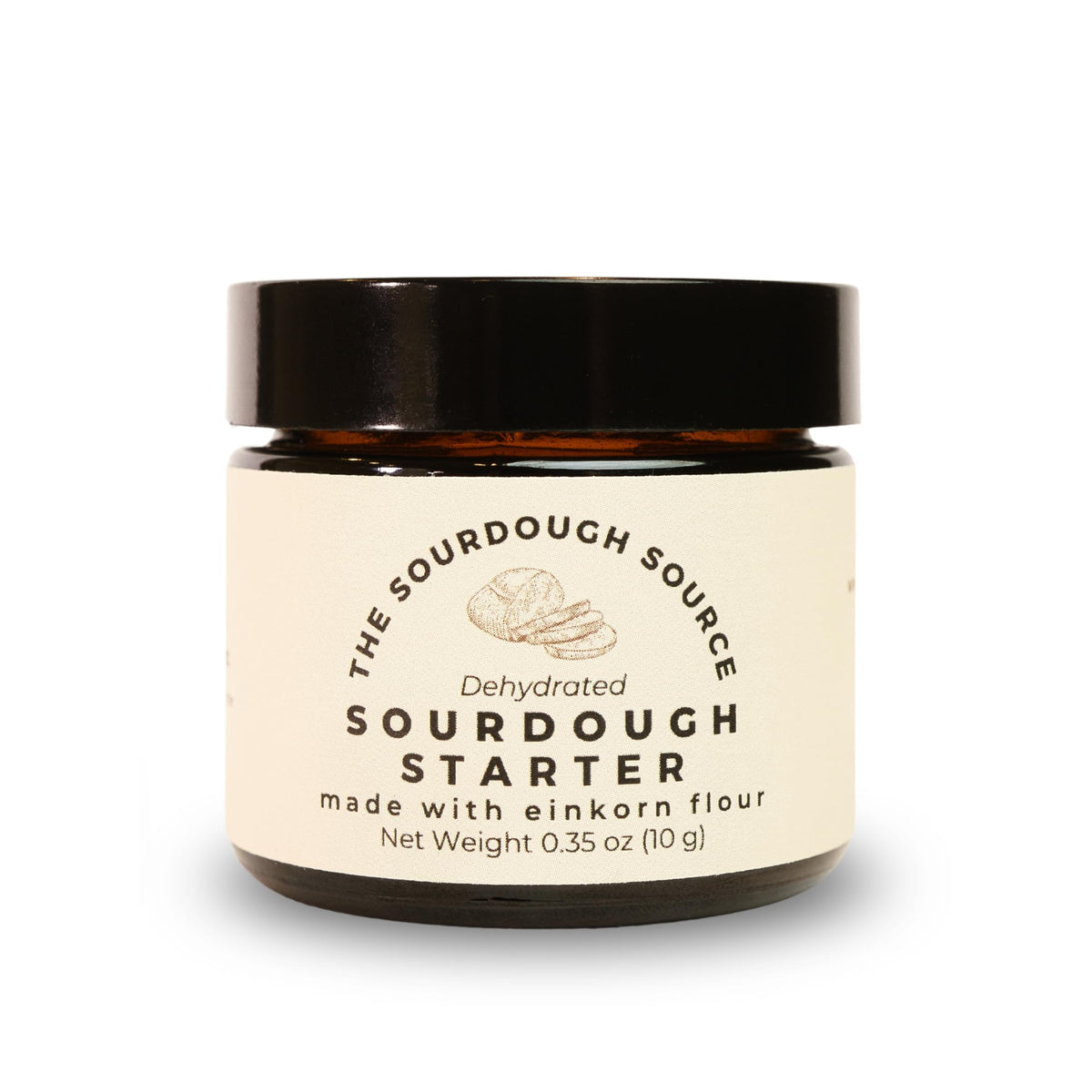 The Sourdough Source einkorn dehydrated starter jar ready for easy activation and baking