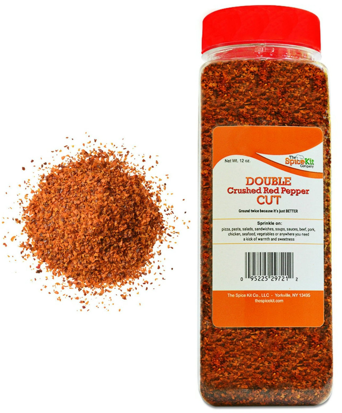 The Spice Kit Company double cut red pepper jar closeup showing evenly distributed heat