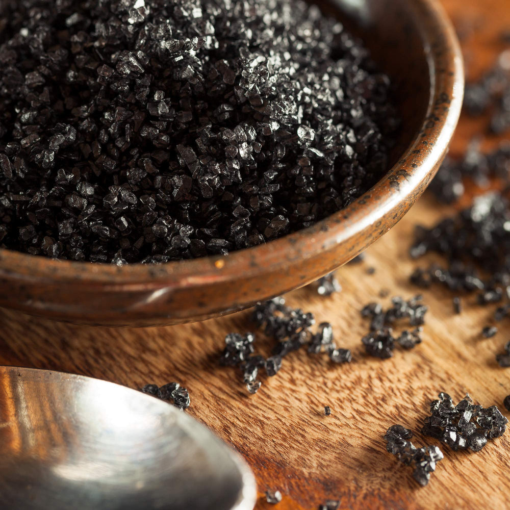 The Spice Lab Black Lava Salt sprinkled on eggs for color contrast and aroma