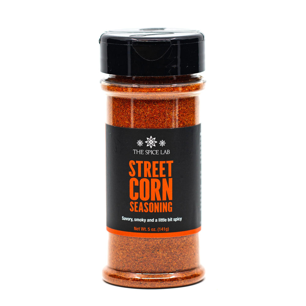 The Spice Lab elote corn seasoning shaker adds authentic street corn flavor to grilled corn