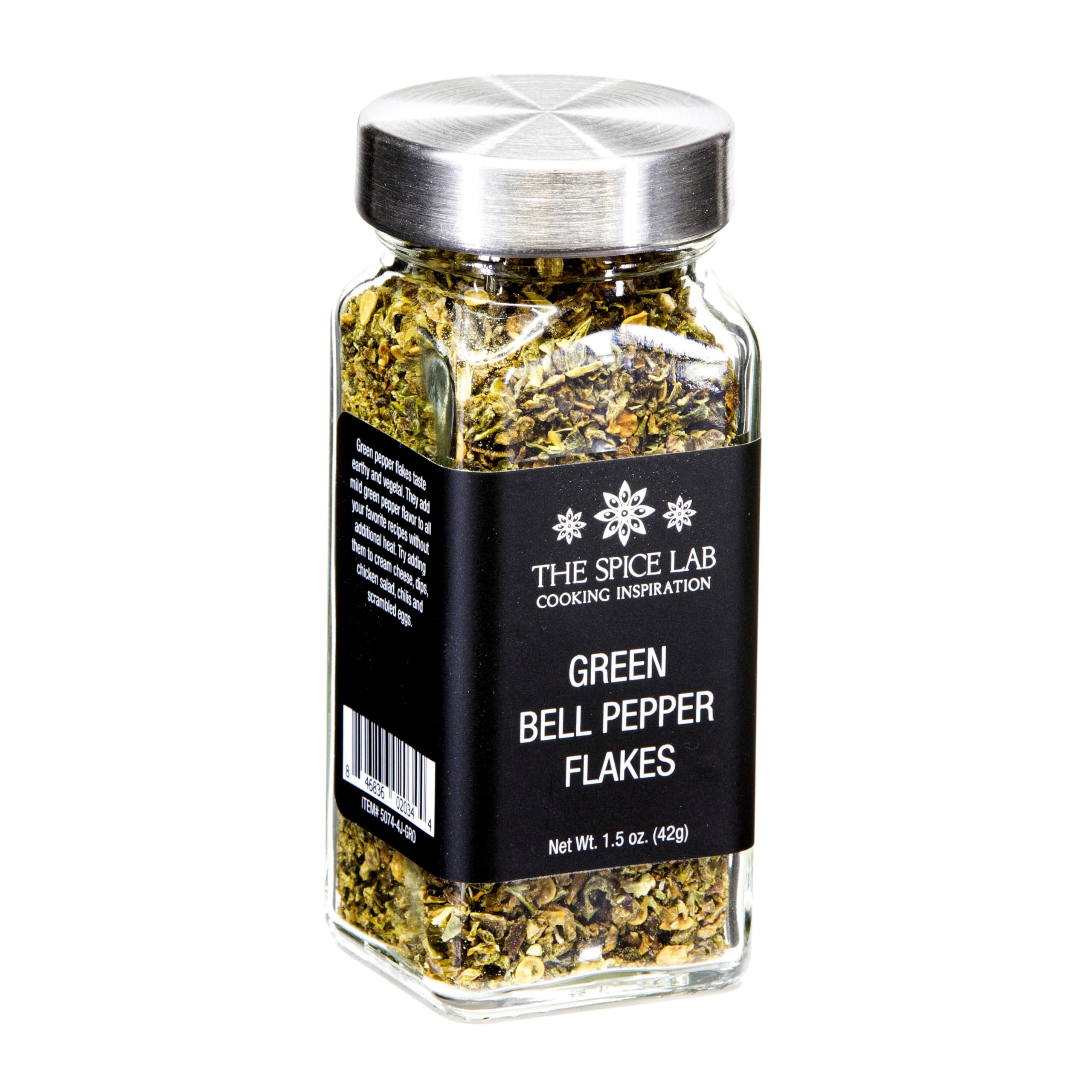 The Spice Lab green bell pepper flakes in a French jar for pantry-ready flavor.
