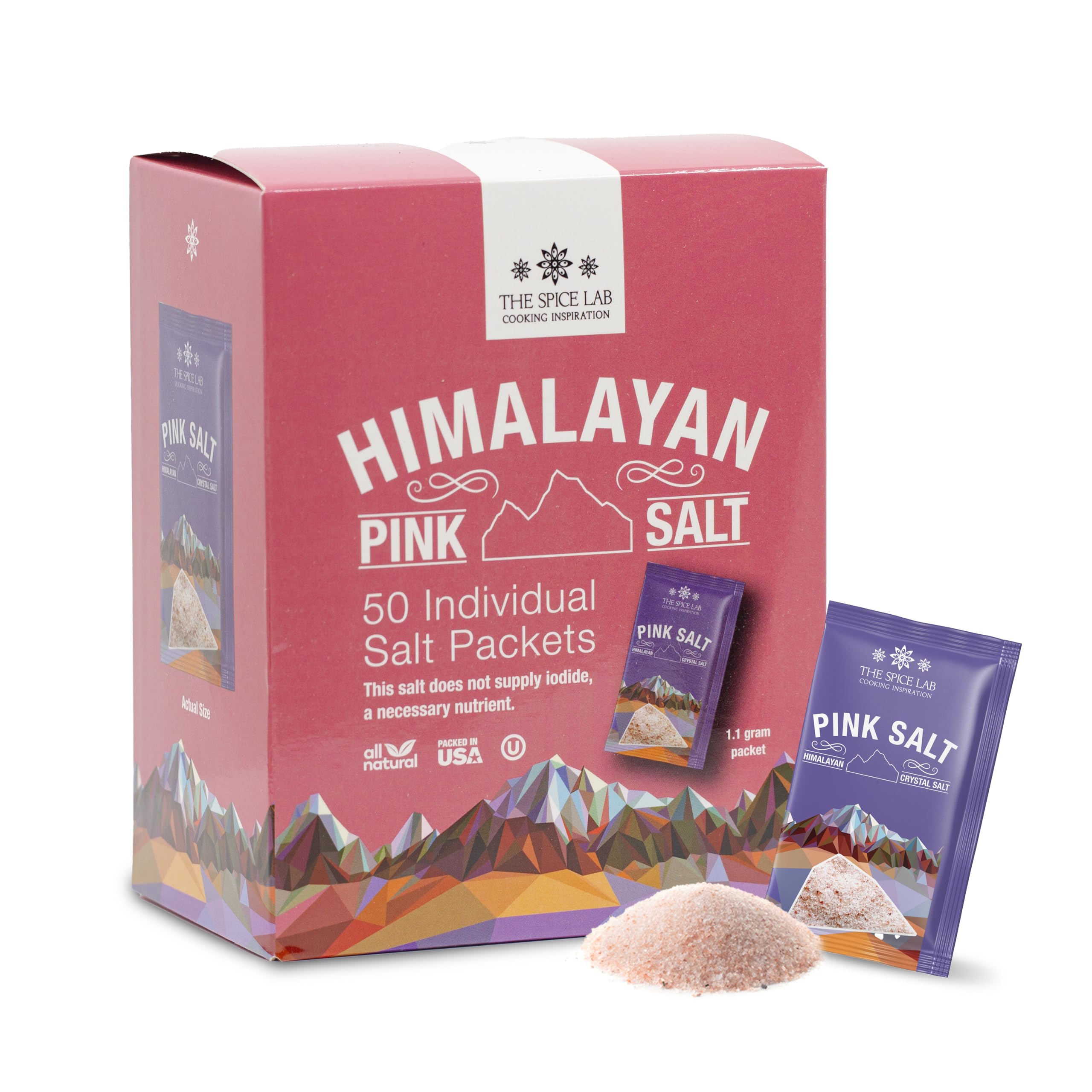 The Spice Lab Himalayan Pink Salt packets, convenient for cooking.